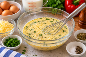 Egg milk and cheese mixture prepared for Vegetable Flan