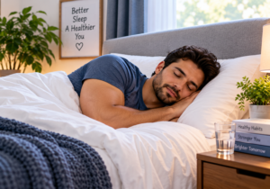 Man sleeping peacefully as regular exercise supports healthy sleep habits