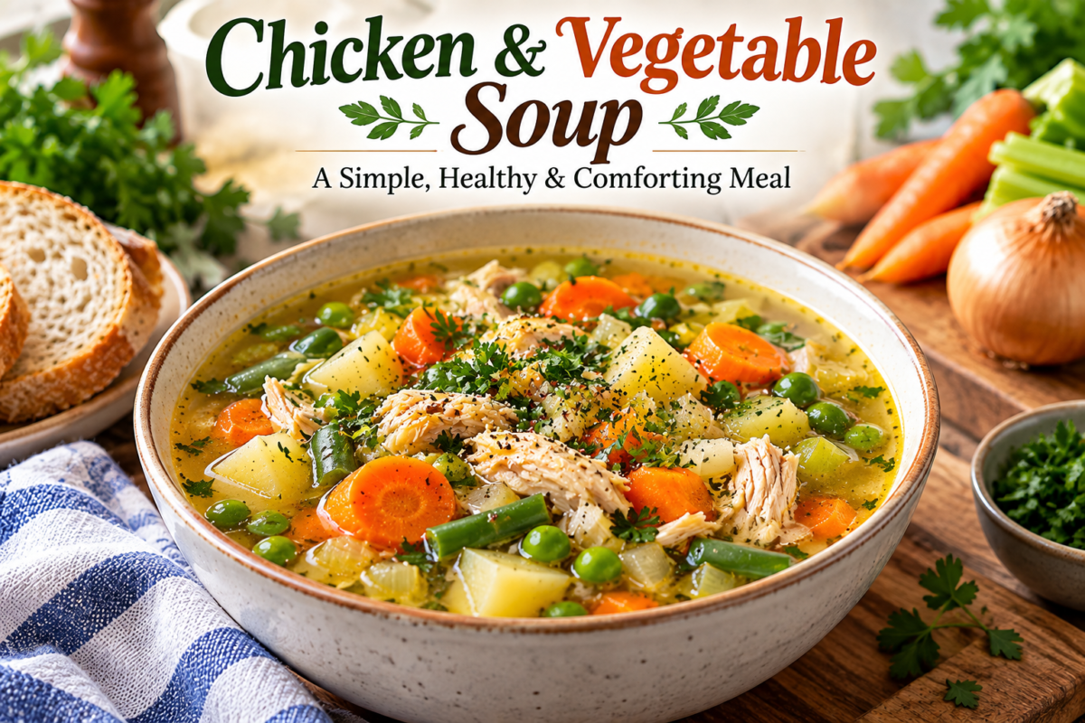 Homemade Chicken & Vegetable Soup with chicken and fresh vegetables