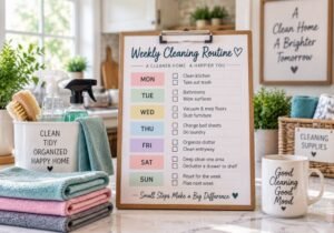 Weekly cleaning routine checklist for an organized home