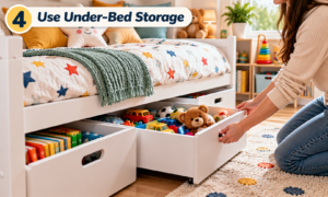 Use under-bed storage for toy organization in kids' rooms