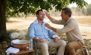heat stroke first aid cooling steps using cool wet towels and water
