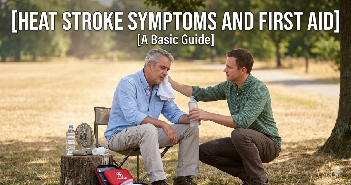 Heat stroke symptoms and first aid, including cooling a person in hot weather
