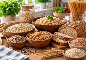 Whole grains including oats brown rice quinoa whole grain pasta and whole grain bread